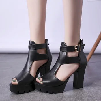 

Summer New Korean-Style Fish-Mouth Cut-out Platform Sandals Breathable Hollow Thick With High Heels Shoes Wholesale