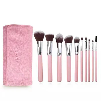 

10PCS Pink Wooden Handle Imported Fiber Brush Head Portable Set of Brush Professional Beauty Tools