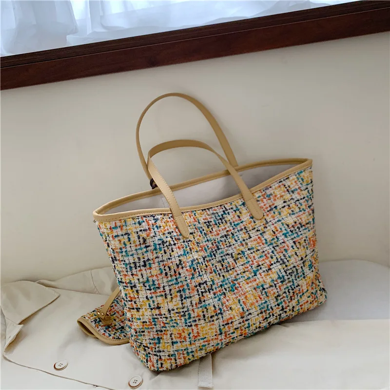 large bag women contrast color One Shoulder bag Messenger Bag Tote bag for women trend women leather handbags