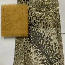 Чистый шелк ткань с mossaic золото африканская ткань Африканская кружевная ткань 2+ 5 ярдов французское кружево с Бисером Дубай кружево для платья ZDL-B7