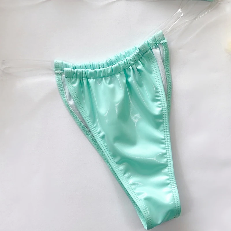 Peachtan Halter High cut swimwear women Transparent bathing suit Push up swimsuit female Brazilian bikini Neon biquini new