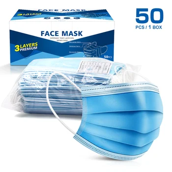 

10/50pcs 3 Layers Disposable Mask Non-woven Face Mask Personal Outdoor Protect Dustproof Healthy Care Masks In Stcok