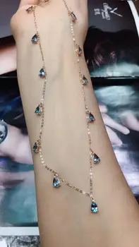 

Fine Jewelry Certificated Real 18K Rose Gold AU750 Natural Blue Aquamarine 5.5ct Gemstones Pendants for Women Fine Necklace