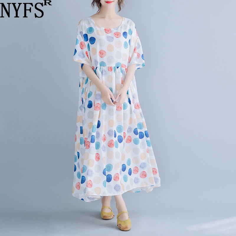 Женское шифоновое платье NYFS Свободное длинное в горошек летнее 2020|Платья| |