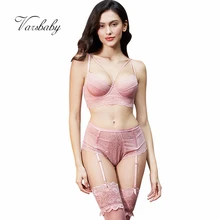 Varsbaby, сексуальное нижнее белье без подкладки с y-образной подкладкой, цветочный кружевной комплект с бюстгальтером на косточках, чашка 3/4, бюстгальтер+ трусики+ чулки, комплект из 3 предметов