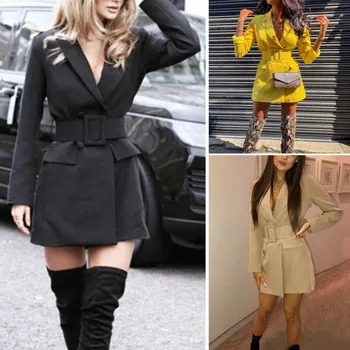 

Women Slim Casual Blazer Top Outwear Long Sleeve Career Formal Long Blazers Solid Color Casual Blazer