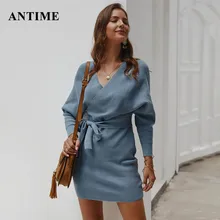 Antime カジュアル綿ニット冬レースアップ長袖秋暖かい女(China)