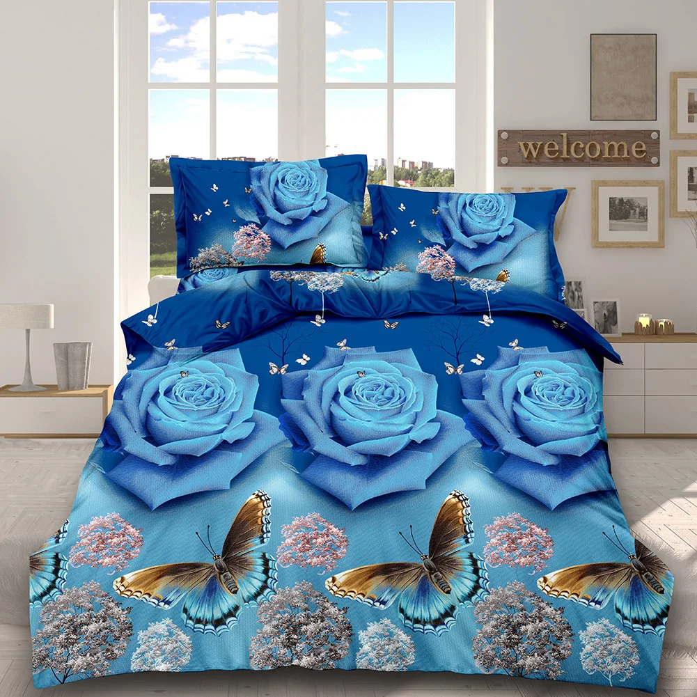 Домашний текстиль 2/3/4 шт. 3D с цветочным принтом queen Twin Duvet Стёганое одеяло крышки, простынь и наволочки) Свадебный Комплект постельного белья покрывала постельное белье