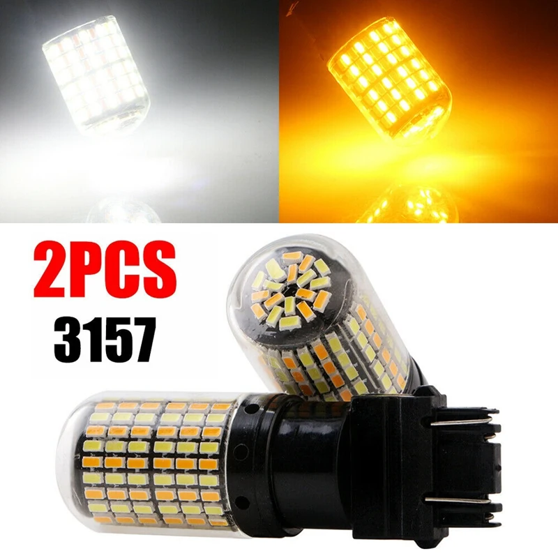2Pcs 3757 3157 4157NA LED Bulb Switchback White Amber Parking Turn