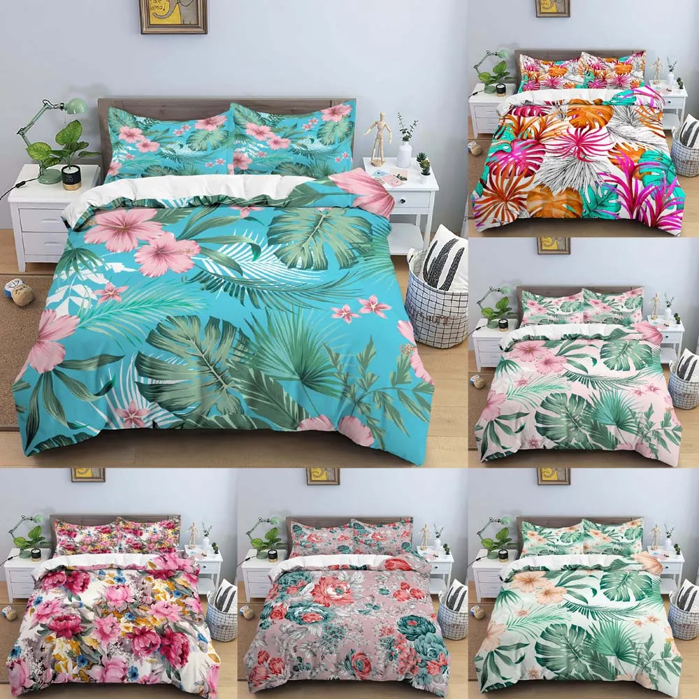 

Роскошный комплект постельного белья с принтом листьев комплект пододеяльников двойной Королевский размер пододеяльник большого размера мягкое постельное белье комплект домашнего текстиля 2/3 шт.