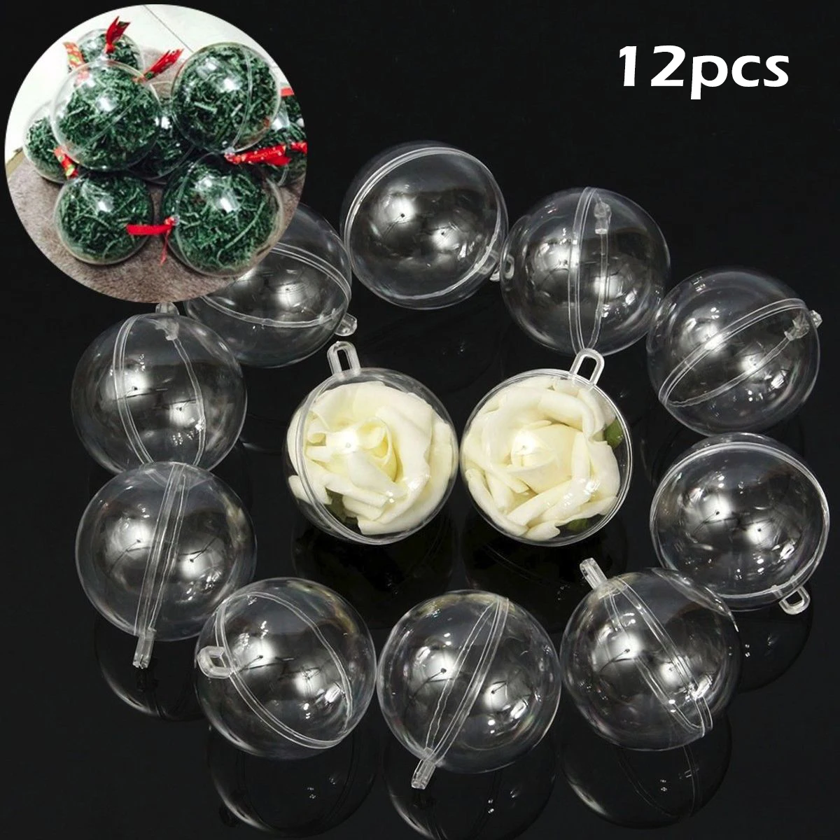 12Pcs 6cm Ball Christmas Candy Box Baubles Clear Fillable Xmas Tree Decoration Ornaments Home Decoration