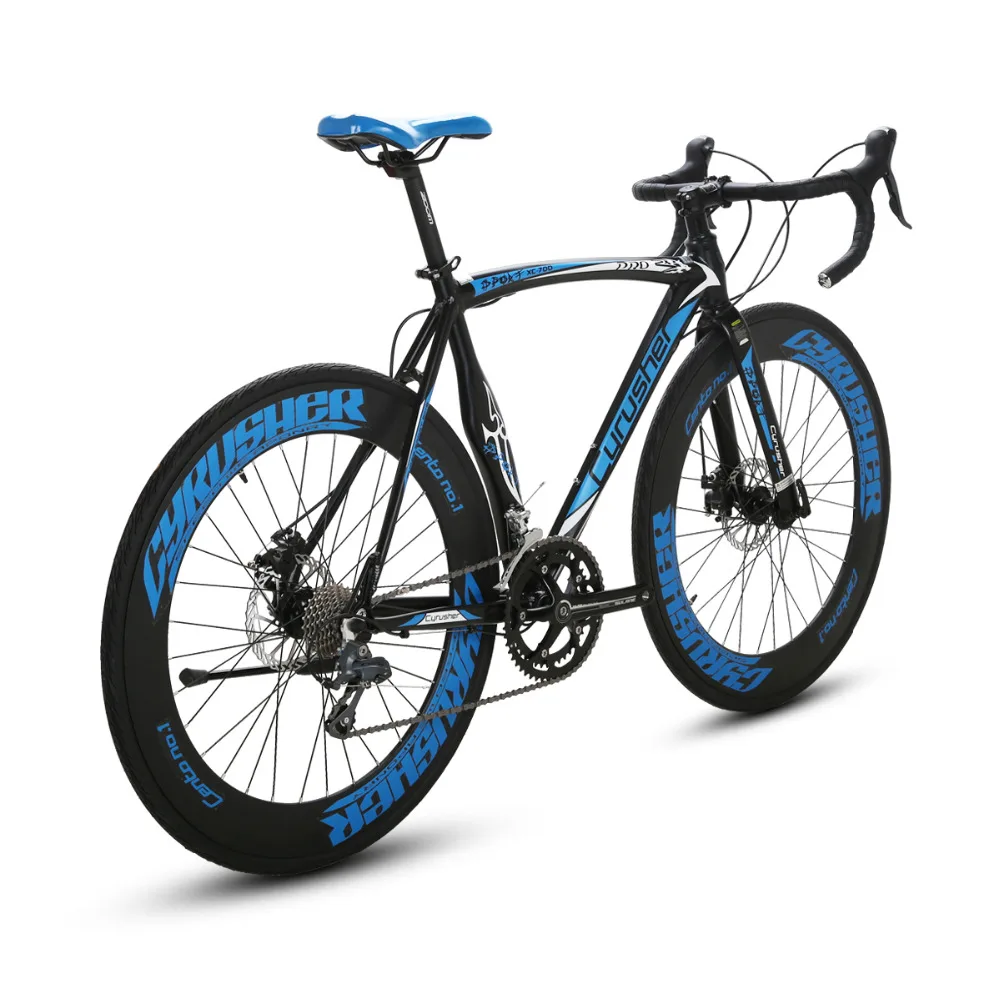 Cyrusher XC700 гоночный дорожный велосипед 700Cx54cm светильник алюминиевая рама 16 скоростей Pro Sports Mans дорожный велосипед двойной механический дисковый тормоз - Цвет: Black Blue