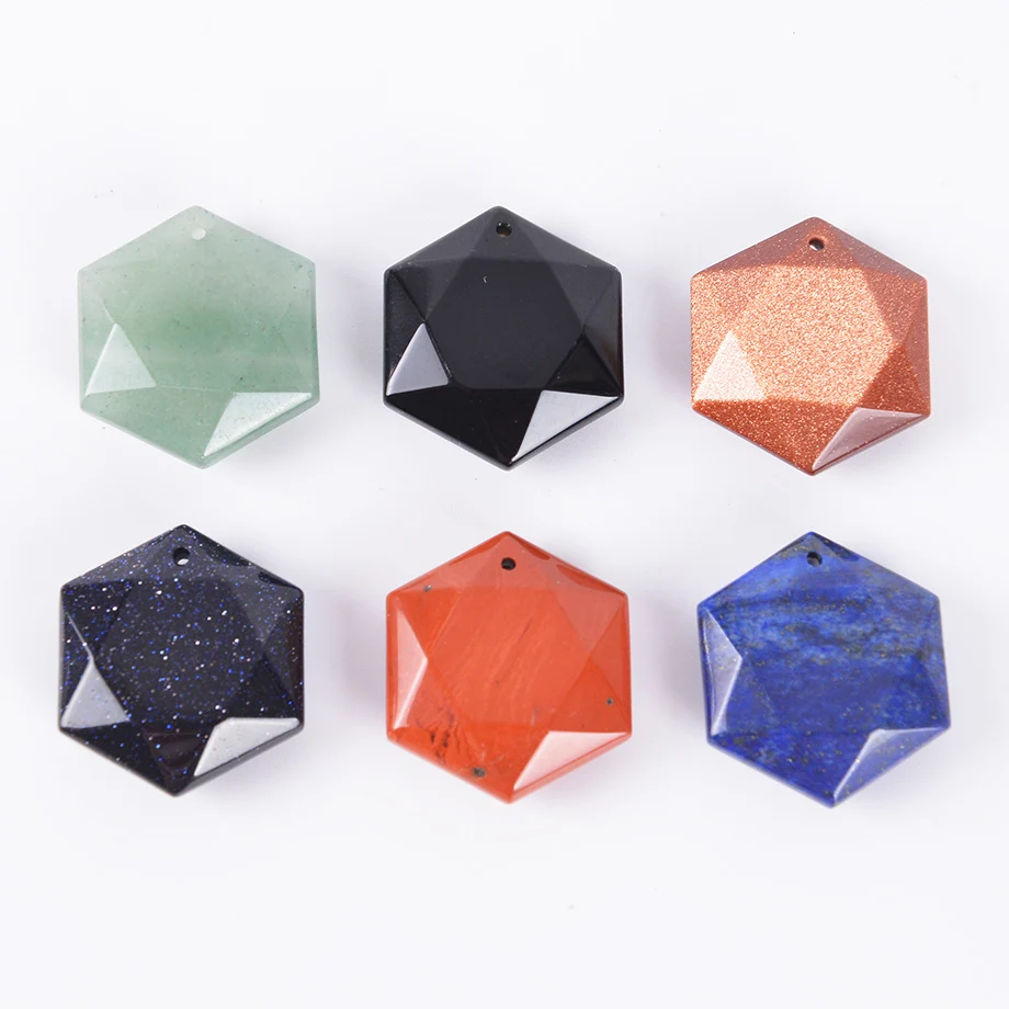 Faceted Hexagonal Natural Gem Stone Necklaces & Pendants Opal Lazuli Lapis Quartz Pink Tiger Eye Chakra Reiki Jewelry D817-D827 |