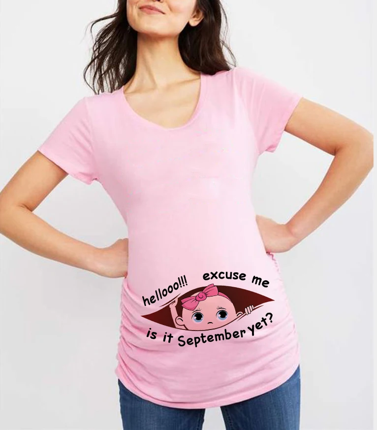 Excuse Me Is It January Yet 12 Monthes Summer Maternity Pregnancy T Shirt Women Tee Letter Print Pregnant Clothes Funny T-shirt