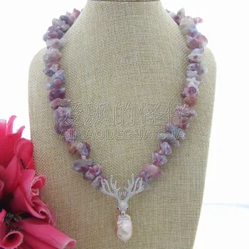 

N060505 21" Natural Tourmaline Rough Nugget Necklace Keshi Pearl CZ Pendant