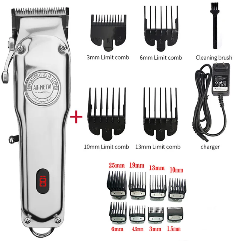 Rechargeable Hair Clipper Professional All Metal Electric Hair Trimmer Clipper Barber Shaver Beard Trimmer Hair Cutting Machine