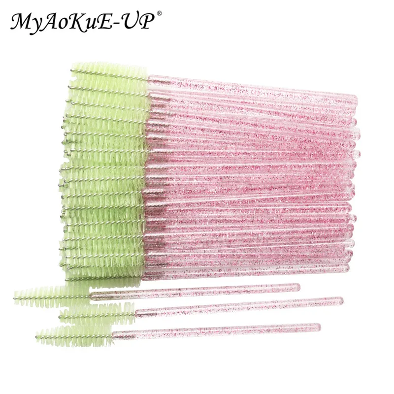 crystal rose green 200 шт кристальная ручка одноразовые палочки для туши для ресниц наращивание ресниц кисти для макияжа кисть для ресниц - Handle Color: crystal rose green
