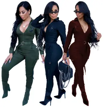 

Women's Long Sleeves Zipper Casual Fashion Club Party Bodycon Tracksuit Jumpsuit