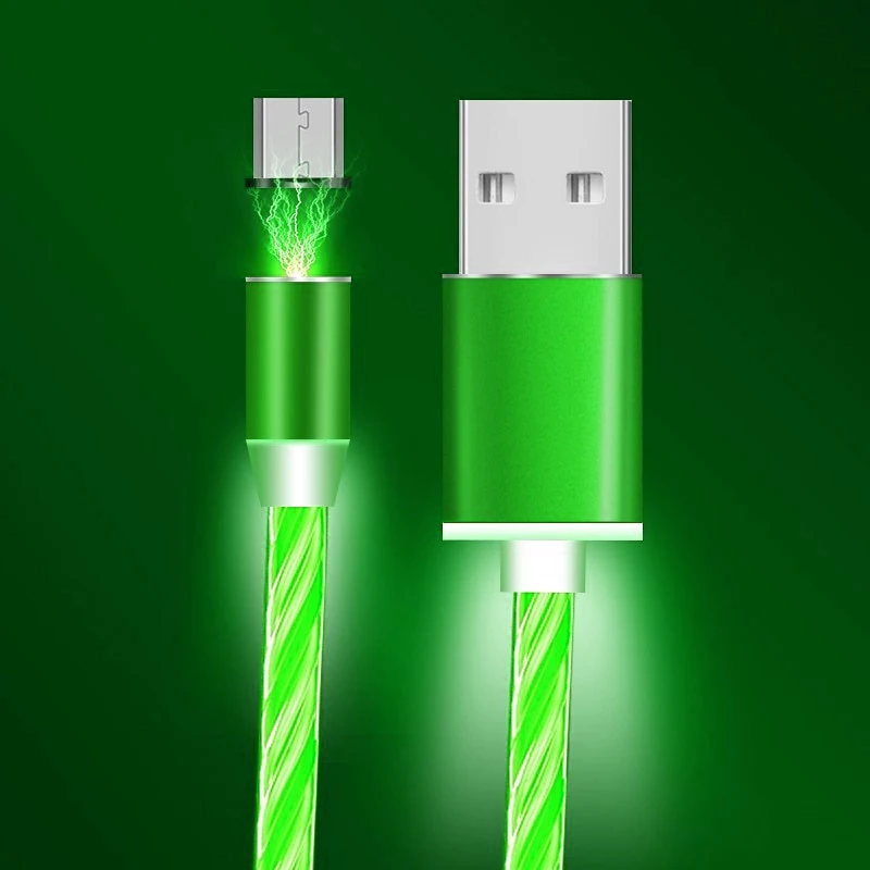 Светящийся светодиодный кабель для быстрой зарядки Магнитный кабель usb type C Магнитный кабель USB кабель микро-зарядного устройства провод для iPhone huawei samsung - Цвет: Зеленый