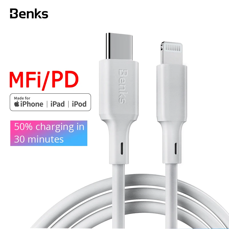 Benks MFi PD кабель для быстрой зарядки iPhone 11 Pro MAX X XR XS 8 Plus Type C на Lightning Кабели телефонов