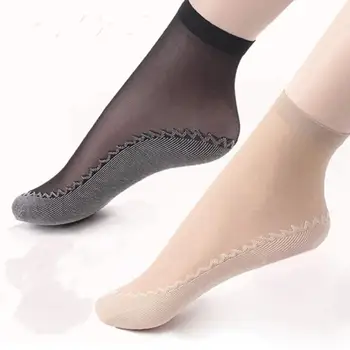 

High Elastic Bamboo Female Short Socks Thin Crystal Transparent Silk Socks Girl Ankle Sox Anti-slip Ankle Socks
