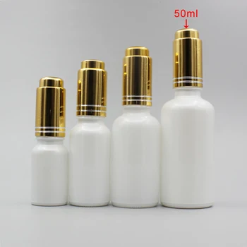

50ml Pearl White Oval Essential Oil Bottle With Gold/Matte Gold Button Dropper