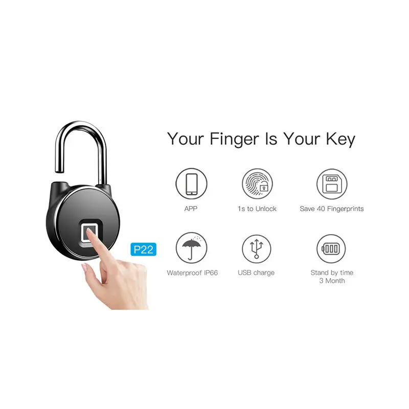 P22+ смарт Водонепроницаемый без ключа портативный Bluetooth Смарт-замок отпечатков пальцев замок Противоугонный Ios Android приложение контроль двери шкафа