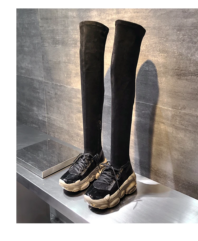 Сапоги выше колена теплая обувь с зауженным голенищем пикантная обувь для ночного клуба на платформе для танцев женские высокие облегающие сапоги высокого качества