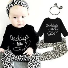 Комплект из 3 предметов для новорожденных, одежда с леопардовым принтом для маленьких девочек черные топы с длинными рукавами+ штаны+ повязка на голову одежда для малышей