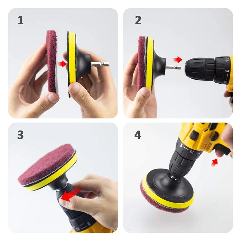 Drill Brush& Scrub Pads, Power Drill Scrub Brush Attachments with Drill Bit Extender for Grout, Tiles, Sinks, Bathtub, Bathroom