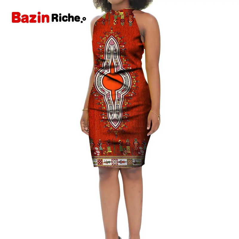 Модное женское платье в африканском стиле Анкара Feminino Vestidos без рукавов, африканские платья длиной до колена, женская одежда для вечеринки, WY5224 - Цвет: 19