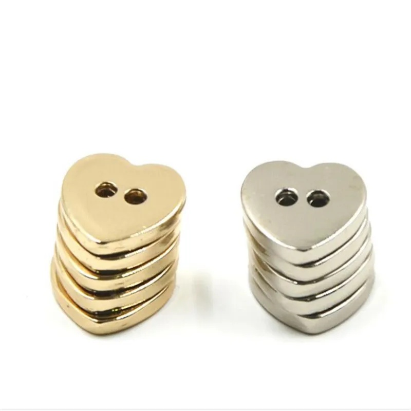 

1LOT=10pcs gold metal button DIY Sewing Accessories Heart 2-holes button, 11MM Nickel white small Shirt Buttons