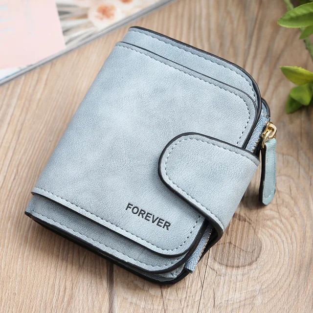 Fashion Women's Short Wallets PU Leather Matte High-Capacity Casual Coin Purse Zipper Money Bag Hasp Clutch Card Holder Clip Blue