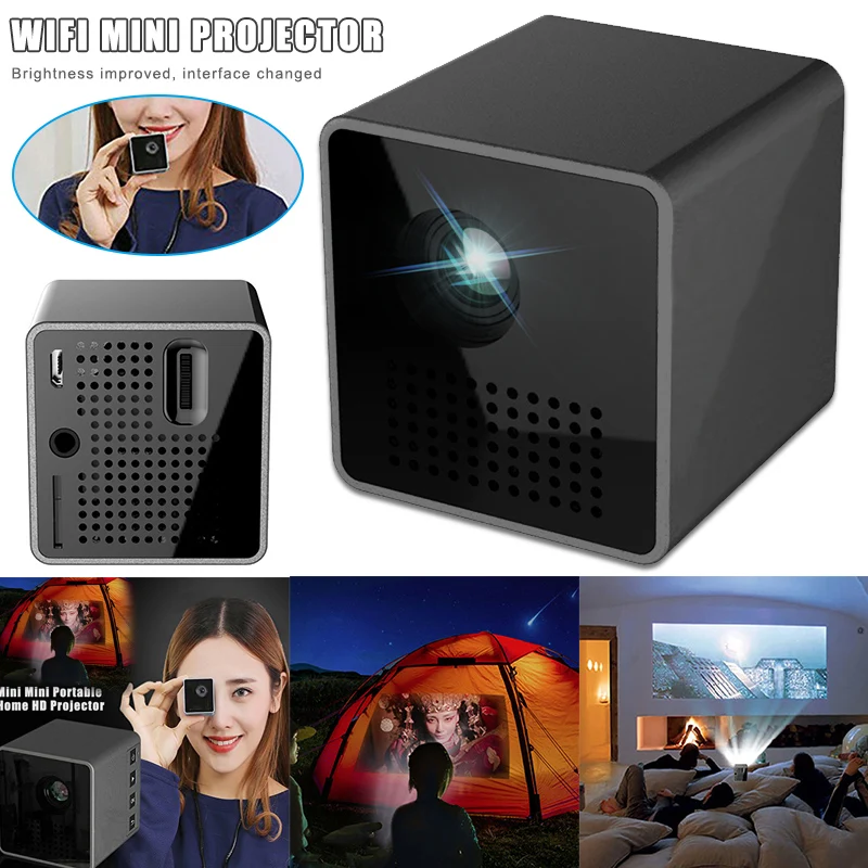 P1S мини куб проектор DLP HD 1080P домашний кинотеатр проекторы беспроводной портативный WiFi для смартфонов HSJ-19 - Цвет: as shown