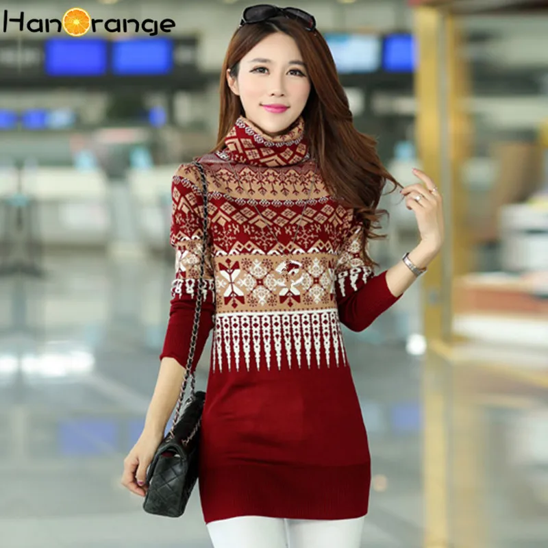 HanOrange 2021 Autumn Winter Female Plus Size Turtleneck Korean Slim Thicken Long Women Warm Sweater S M L XL XXL XXXL | Женская одежда