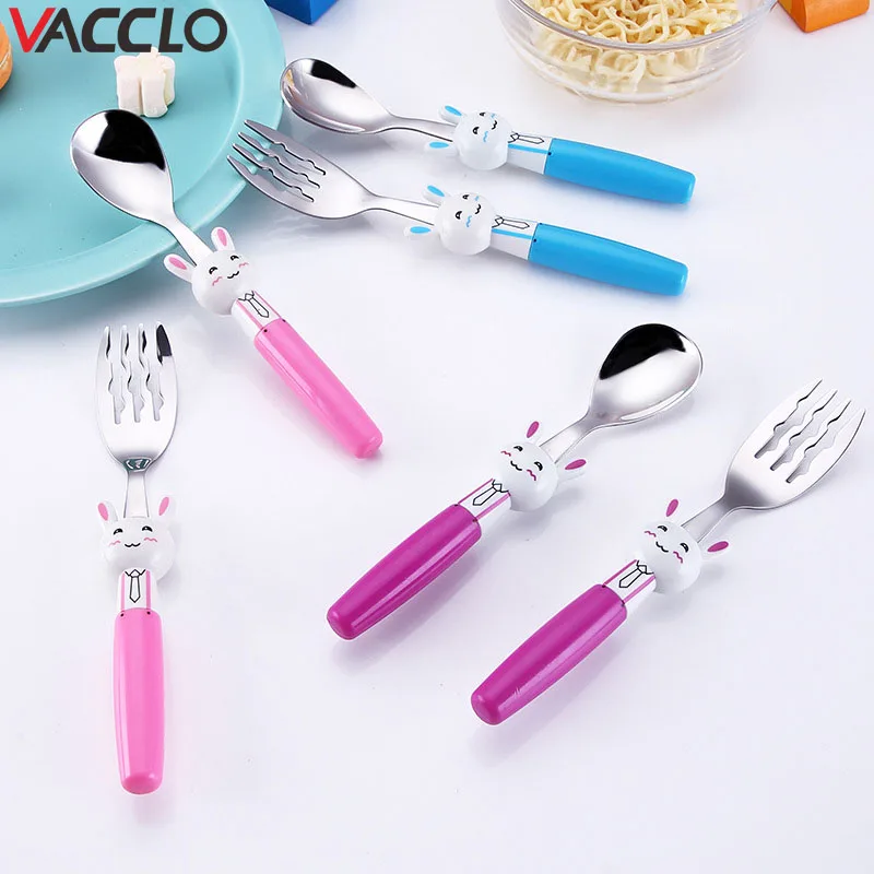 

Vacclo Cute Cartoon Rabbit Spoon Fork 304 Stainless Steel Children's Cutlery Baby Feeding Tableware Kitchen Tool Dinnerware 1pc