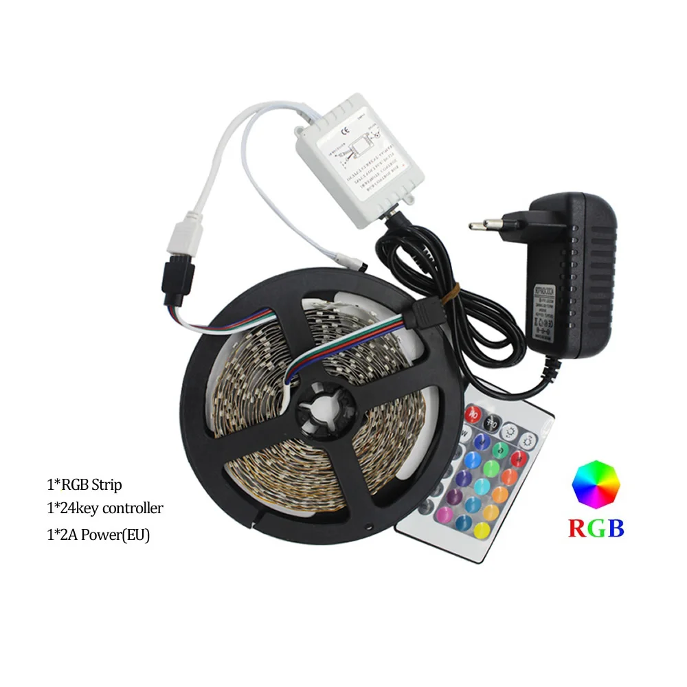 

5M Led Strip 2A US EU Plug Power Supply Adapter AC 110-240V to DC 12V Remote Controller IR 24Key For 5M SMD 3528 RGB Led Lights