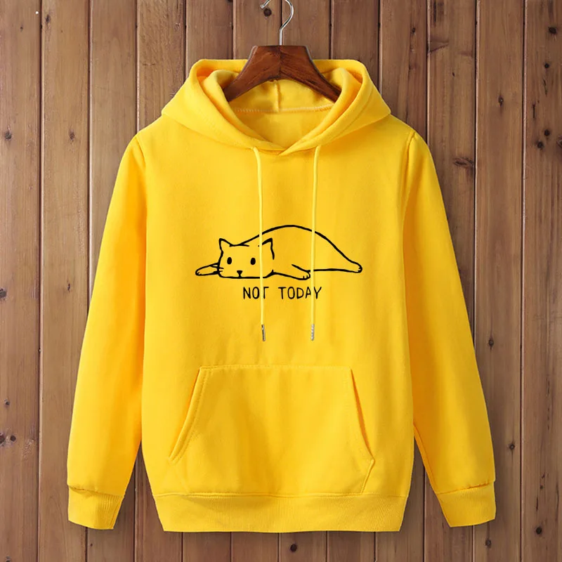 

Lovely Cat Not today print male Hoodies men Long Sleeve Hoodies Sweatshirt funny Print Sweatshirt Autumn Casual sweatshirt