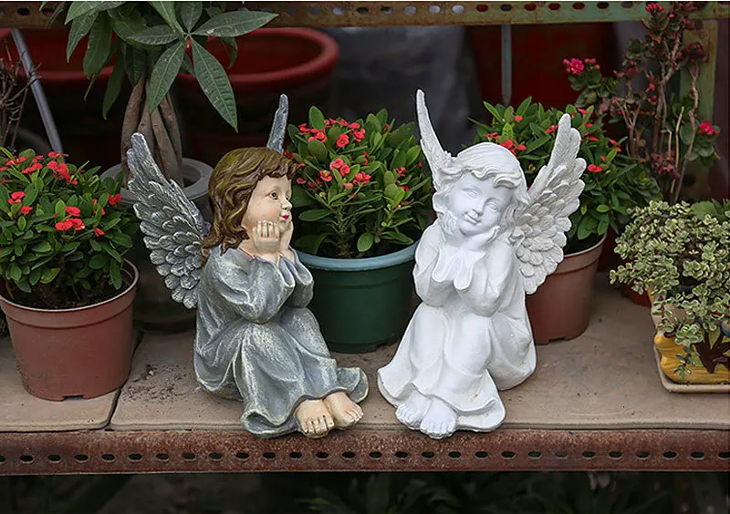Ангел из смолы украшения сад Моделирование Скульптура персонажа ремесла открытый Девушка Крылья микро-украшения Ландшафтные