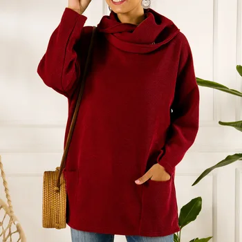 

Women's High Collar Pocket Sweaters Female Pluuovers Turtleneck Knitted Long Sleeve Jersey Mujer