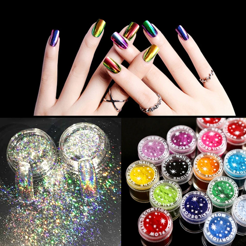 

3Pcs/Set Nail Glitter Powder Manicure DIY Shining Sequins Nail Art Decorations Mixed Color Charm Polishing Nail Pigment Powder
