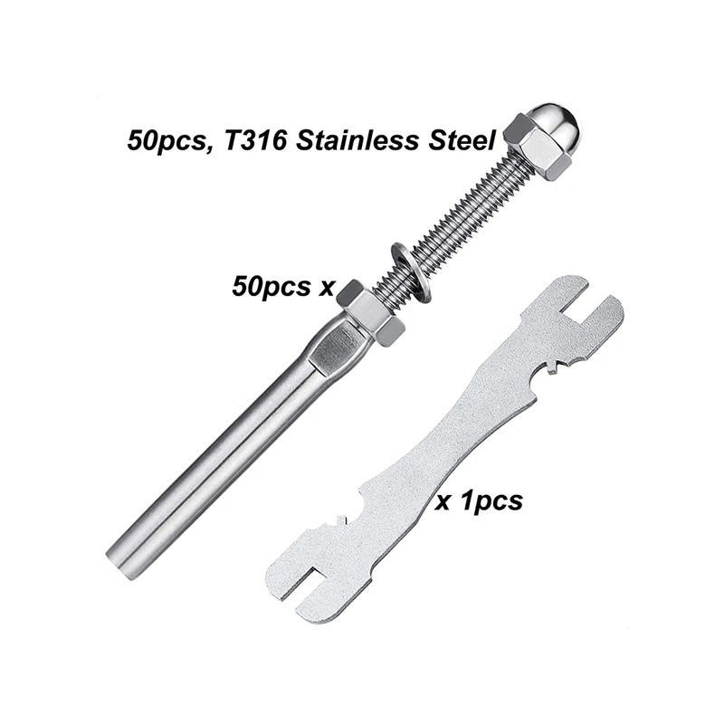 T316 스테인레스 스틸 케이블 난간 하드웨어, 시스템 키트, 목재 및 금속 포스트용, 3/16 스웨이지 스터드 텐셔너