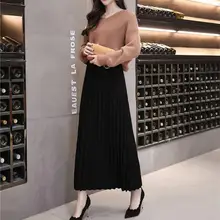 Осень зима теплая длинная юбка модная Однотонная вязанная плиссированная юбка Корейская Женская Толстая юбка макси с высокой талией