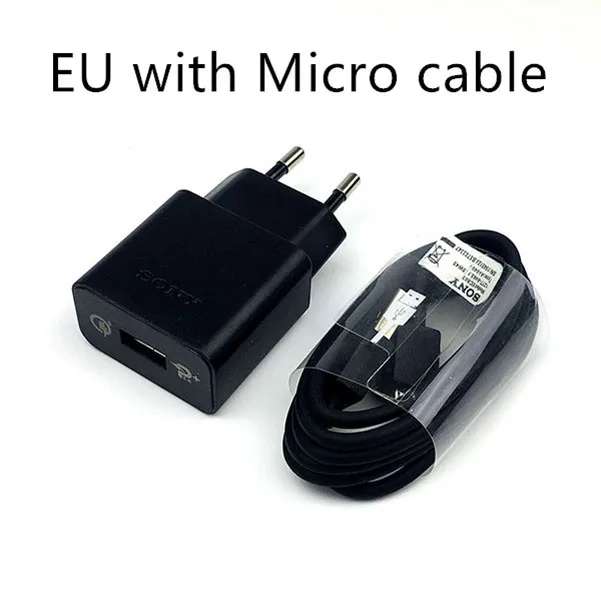 EU with micro Sony быстрое зарядное устройство QC 3,0 EU/US зарядный адаптер usb micro/type c кабель для xa1 XZ XZs XZp XZ1 XZ1C Z3 Z2 Z1 Z3C - Тип штекера: EU with micro