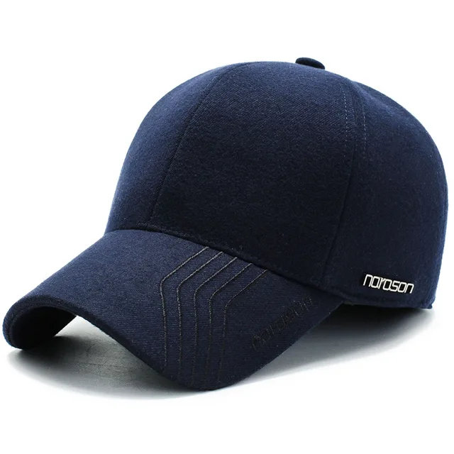 Men's Hat Autumn and Winter Wool Tweed Baseball Cap with Earflap Ear Protection Thickened Warm Fashion Dad Hat Trucker Cap 2021 Navy Blue