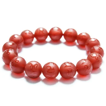 

Open-light matte natural red agate six-word real hand string