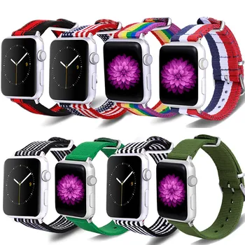 

Nato Nylon Watchband for Apple Watch 5 Band 44mm 40mm 42mm 38mm Canvas Rainbow Stripe Strap Wrist Bracelet for iWatch 5 4 3 2 1