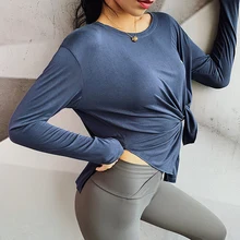 Свободная дышащая рубашка для йоги, женская спортивная блузка с разрезом по бокам, быстросохнущая, для фитнеса, бега, тренировки, спортзала, топы с длинными рукавами, стрейч