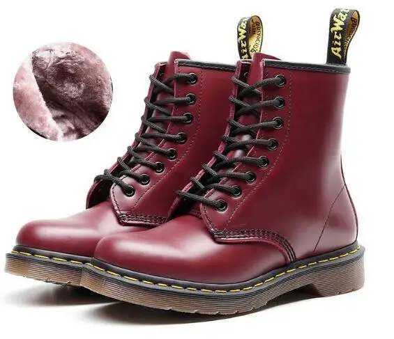 Дизайнерская мужская обувь унисекс из натуральной кожи; зимние женские ботинки; мотоциклетные ботинки; Ботинки martin; Zapatos de mujer - Цвет: 1460 red fur