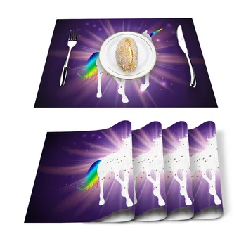

Animal Unicorn Rainbow Glow Placemat for Dining Table Non-slip and Heat-insulating Table Mat Table Decoration